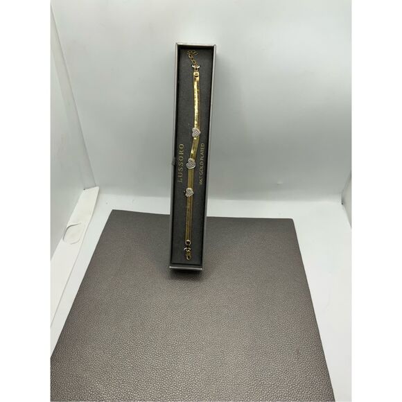 Bracelet in Italian Sterling Silver Simulated Diamond Hearts and 18 K Yellow Gol - Picture 4 of 10